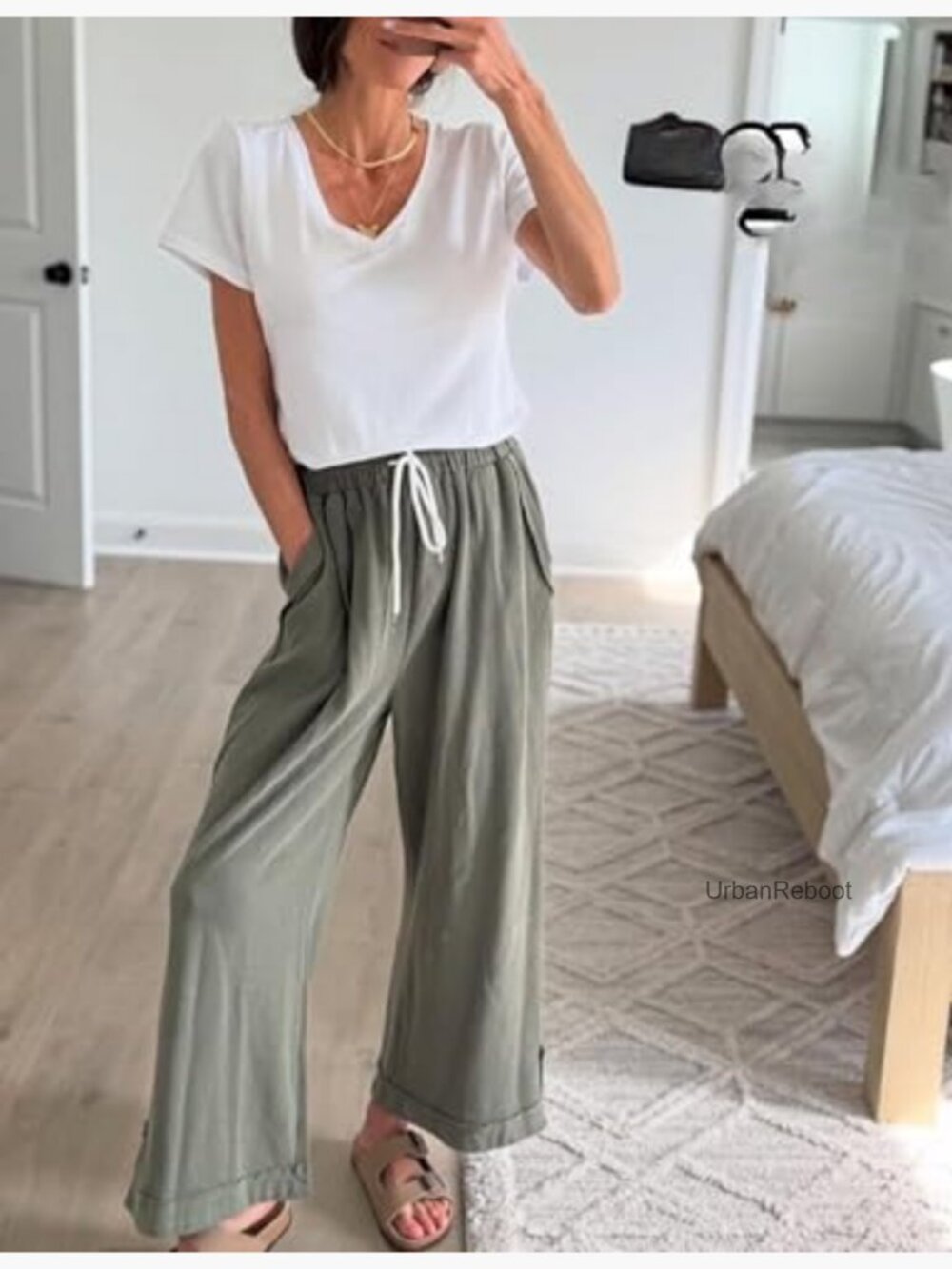 Women's Baggy Wide Leg Palazzo Pants Elastic Waist Lounge Trousers - Picture 7 of 7